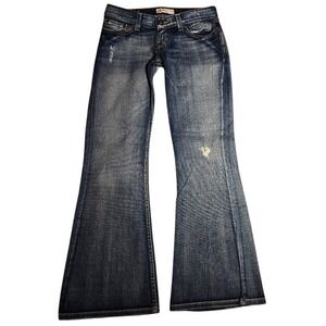 BKE Denim Star Stretch Flare Jeans Womens 25 x 29.5 Blue Distressed Low Rise 900